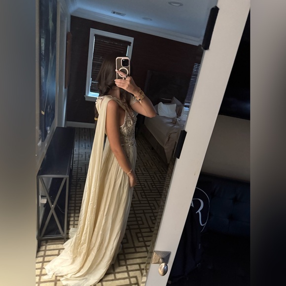 Zuhair Murad Pink and Gold Embellished Pleated Gown - Picture 4 of 5